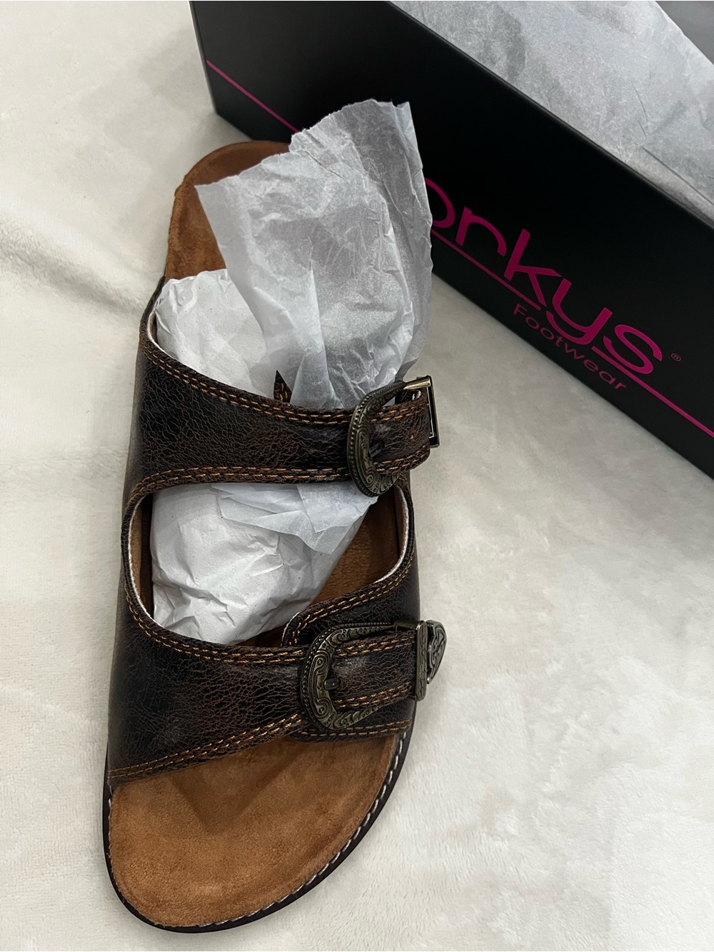 Corkys Brown Double-Buckle Slide Sandals